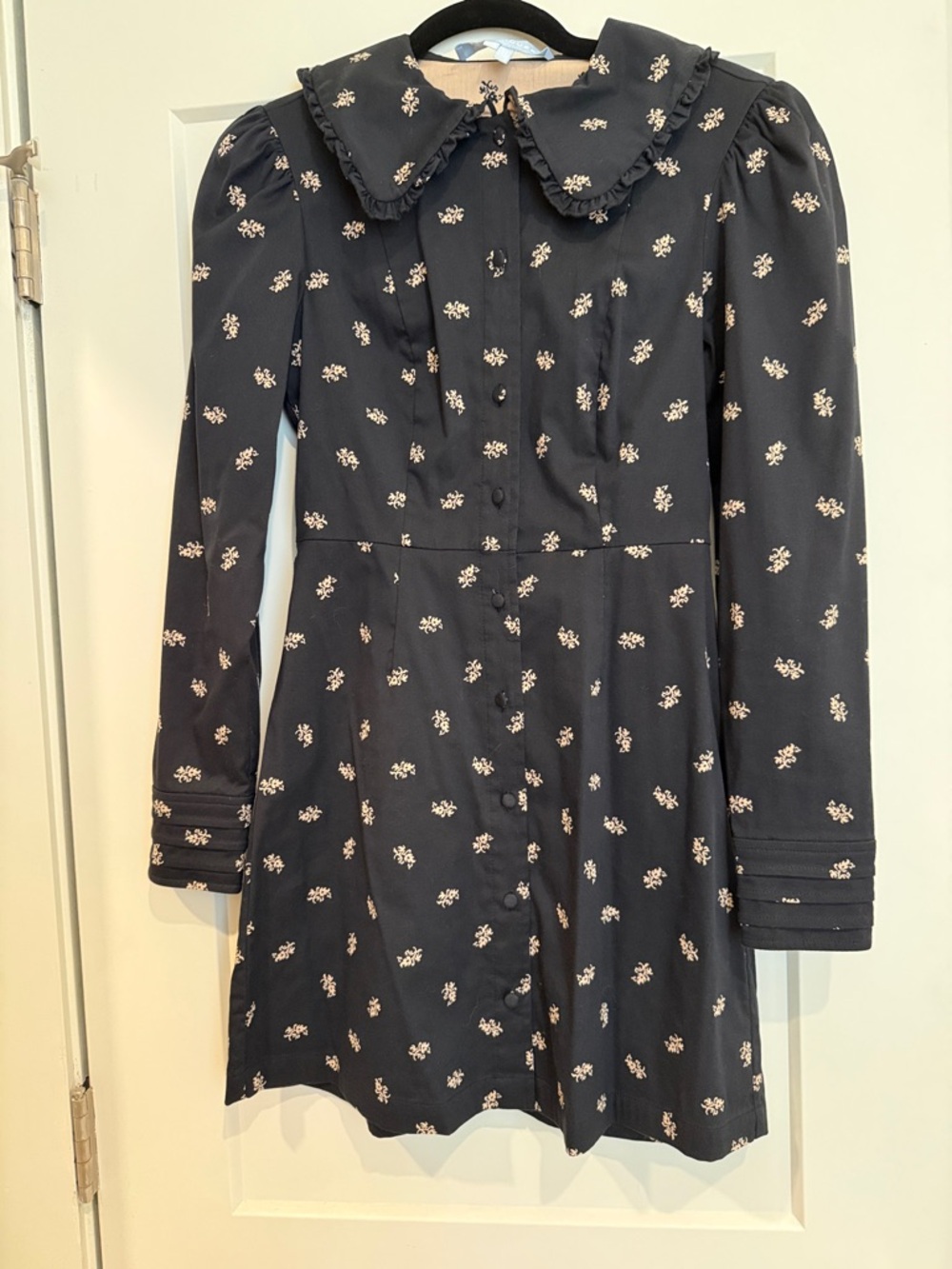 Hill House Hazel Dress with Peter Pan Collar Black Cream Floral